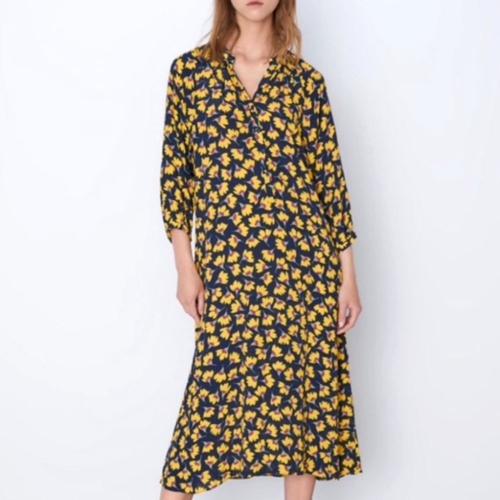 Zara Floral Yellow and Blue Maxi  Dress,size M